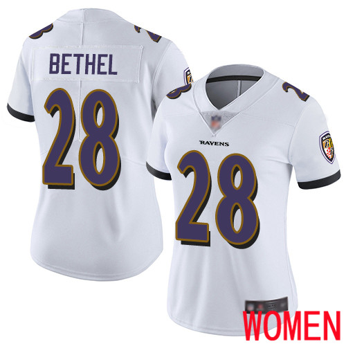 Baltimore Ravens Limited White Women Justin Bethel Road Jersey NFL Football 28 Vapor Untouchable